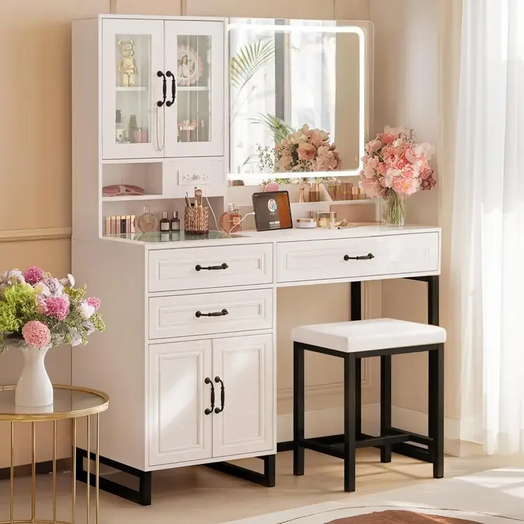 glass top vanity desk with power outlet 750x750