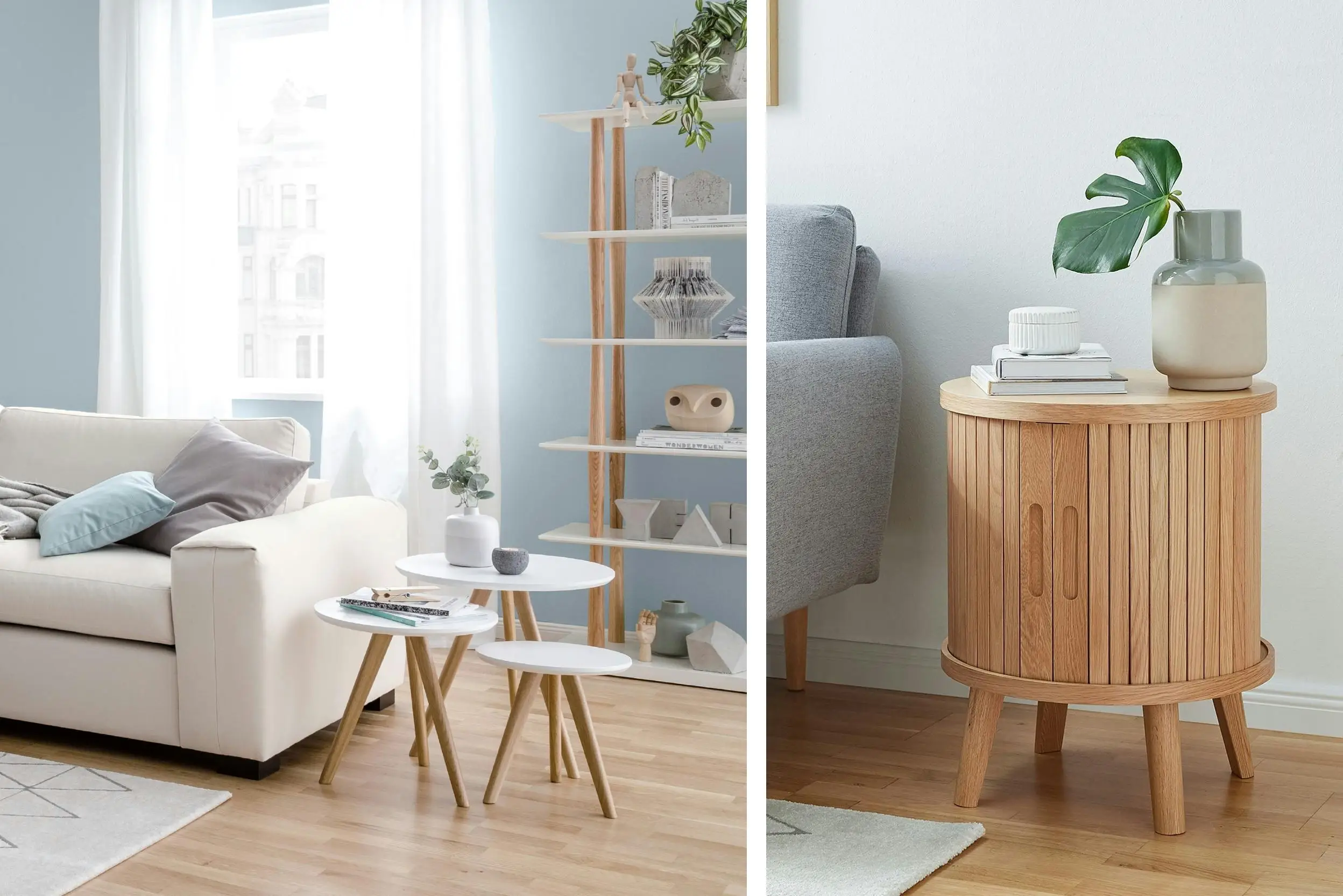 Living room with slim wooden side tables