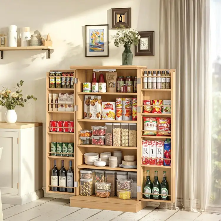 newownds led kitchen pantry cabinets with rattan doors 750x750